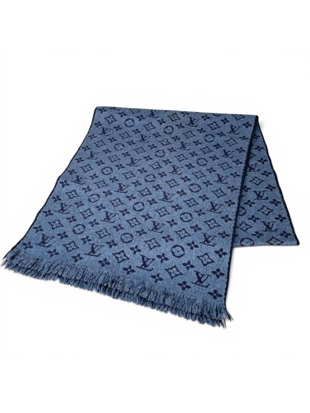 Louis Vuitton Echarpe Monogram Classic Wool 100% Scarf Blue Marine